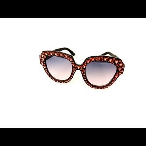 COPY - Oval Rhinestone Glam Sunglasses -Black/Red